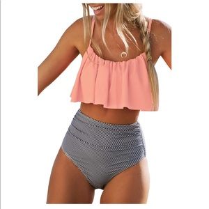 CUPSHE Women's High Waisted Falbala Bikini Set sz Large EUC
